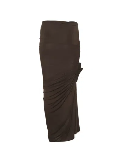Pre-owned Magda Butrym Ruched-design Floral-appliqué Maxi Skirt In Black