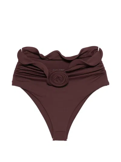Magda Butrym Ruffle Flower-detail Bikini Bottom In Brown