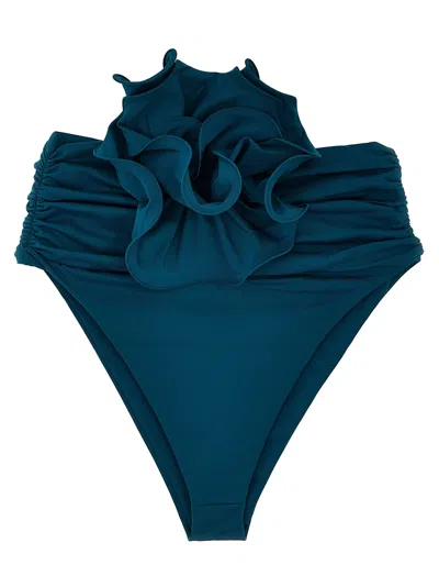 Magda Butrym Ruffled Floral Appliqué Bikini Bottom In Teal