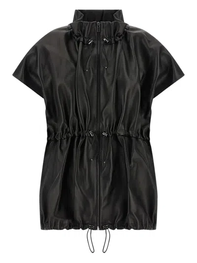 Magda Butrym Ruffled High-neck Leather Jacket In Black