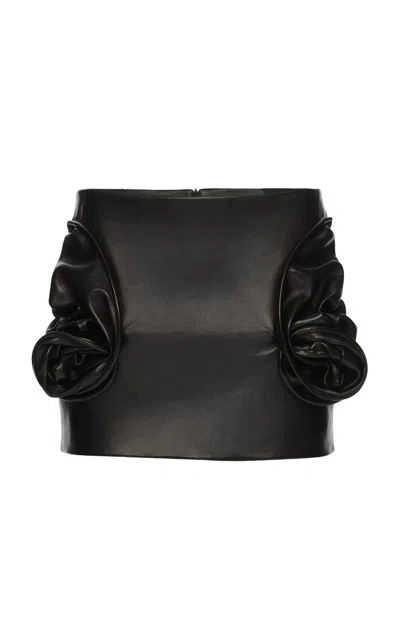 Magda Butrym Ruffled Leather Mini Skirt In Black