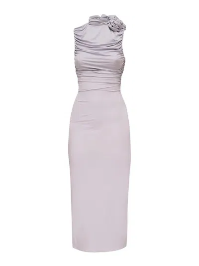Magda Butrym Ruffled Midi Dress With Turtleneck In Purple
