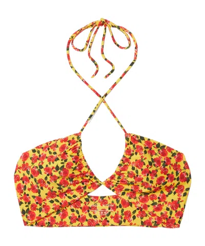 Magda Butrym Ruffled Print Backless Bikini Top In Multi