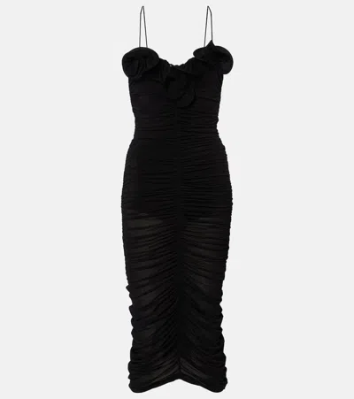 Magda Butrym Ruffled Ruched Jersey Midi Dress In Black
