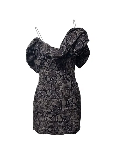 Pre-owned Magda Butrym Ruffled Snakeskin-print Mini Dress In Black