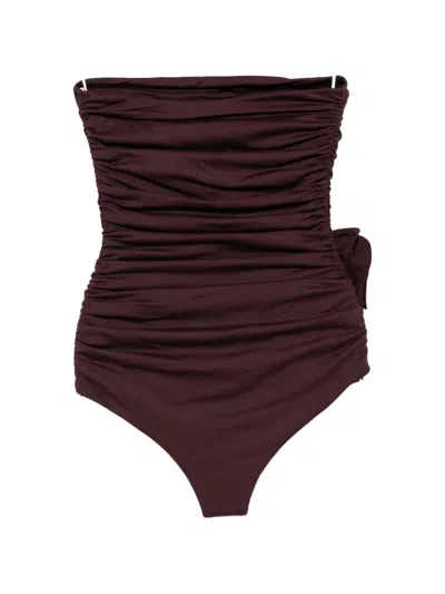 Magda Butrym Ruffled Swimsuit In Brown