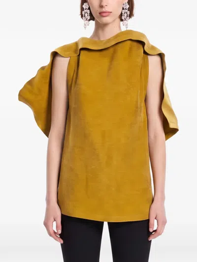 Magda Butrym Ruffled-trim Tie-fastening Top In Yellow