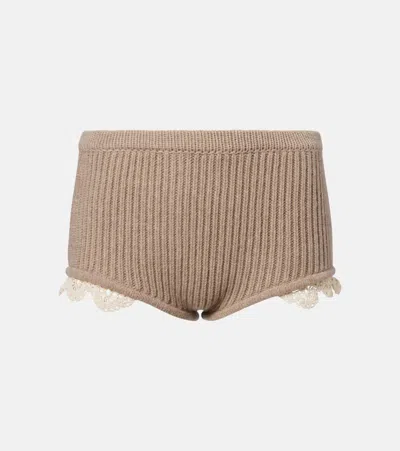 Magda Butrym Crochet-trimmed Cashmere Shorts In Brown