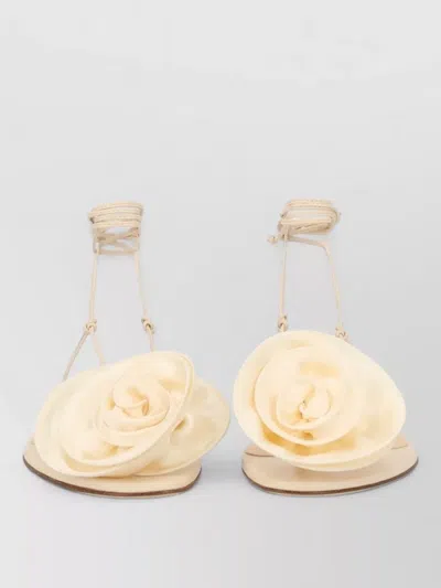 Magda Butrym Sandal Silk Flower Ankle Wrap Flat In White