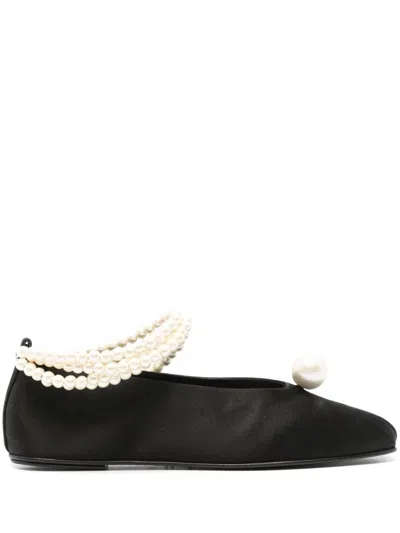 Magda Butrym Satin And Pearl-embellished Ballet Flats In ブラック