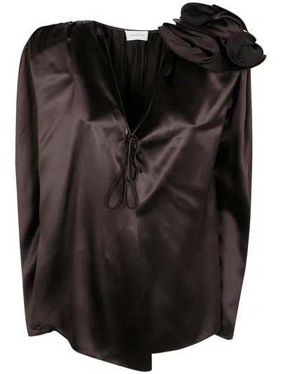 Magda Butrym Classic Silk Blouse With Application In Brown
