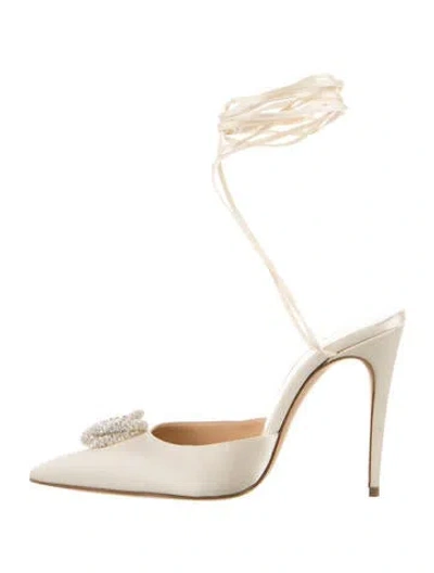 Pre-owned Magda Butrym Satin Crochet Trim Pumps In Neutrals