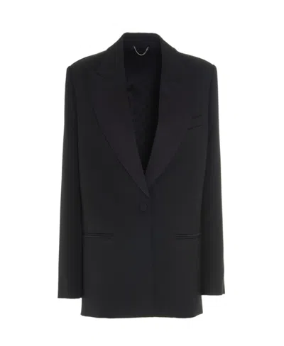 Magda Butrym Satin Lapel Blazer In Black