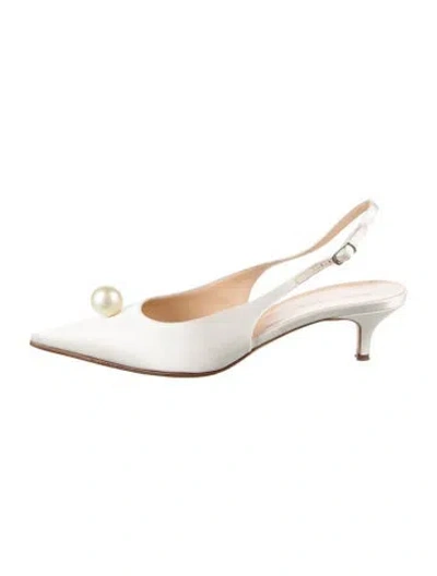 Pre-owned Magda Butrym Satin Slingback Pumps In White