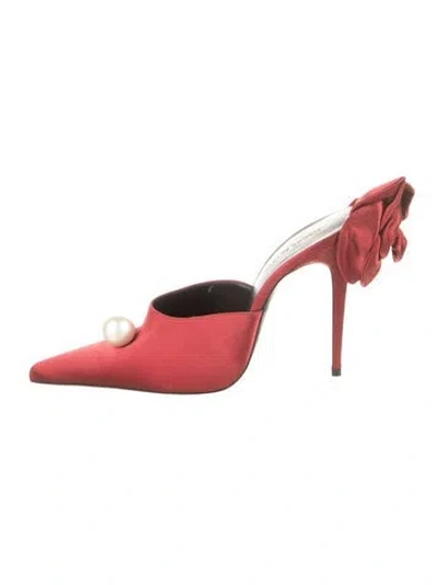 Pre-owned Magda Butrym Satin Studded Accents Mules In Red