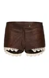Magda Butrym Scallop Trim Leather Shorts In Brown