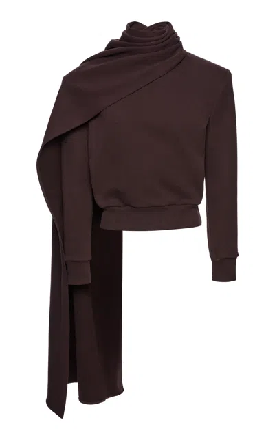 Magda Butrym Scarf-draped Cropped Cotton Sweatshirt In Brown