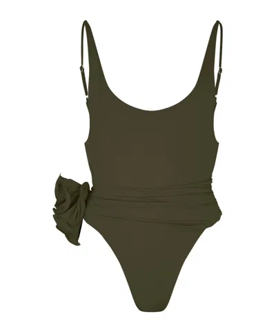 Magda Butrym Scoop Neck Wrap Swimsuit In Green