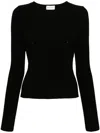 Magda Butrym Ribbed Viscose-blend Sweater With Sculptural Chest Detail In Black