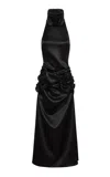 Magda Butrym Sculpted Rosette Silk Gown In Black