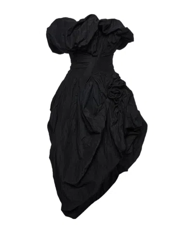 Magda Butrym Sculptural Draped Midi Dress In Black