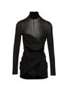 Magda Butrym Gathered Sheer Wool-blend Minidress In Black