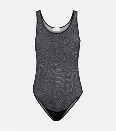 Magda Butrym Semi-sheer Scalloped Bodysuit In Black