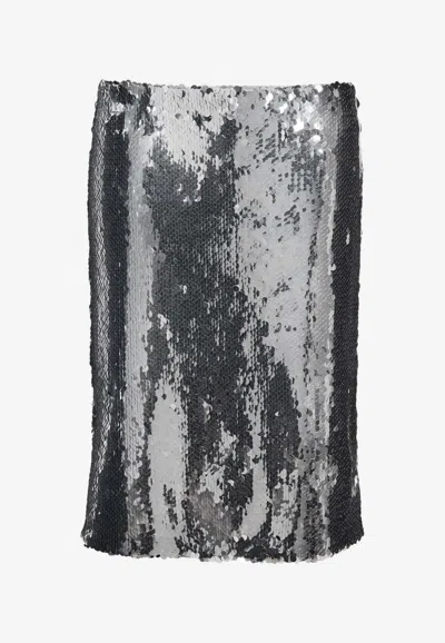 Magda Butrym Sequin-embellished Midi Skirt In Silver