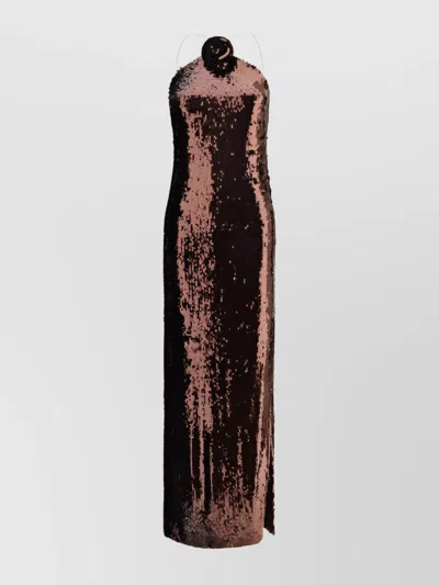 Magda Butrym Sequin Long Dress Halter Neckline