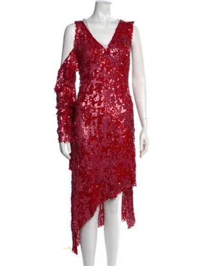 Pre-owned Magda Butrym Sequin Midi Length Dress In Red