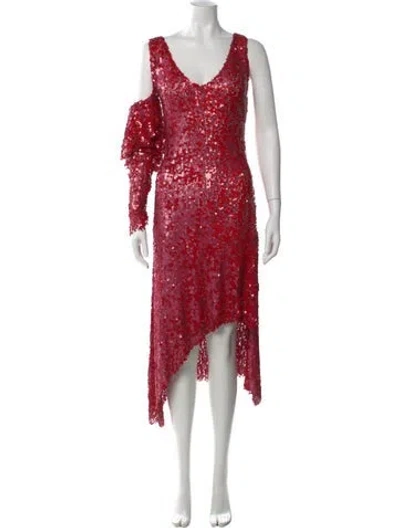 Pre-owned Magda Butrym Sequin Midi Length Dress In Red