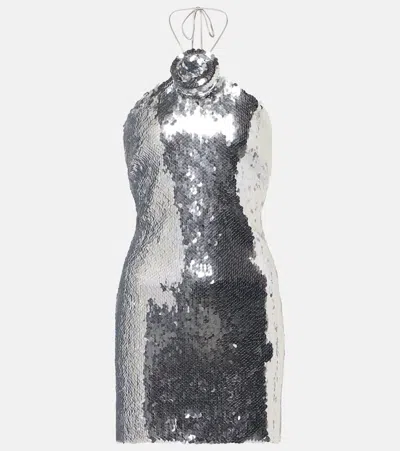 Magda Butrym Sequined Floral-appliqué Minidress In Silver
