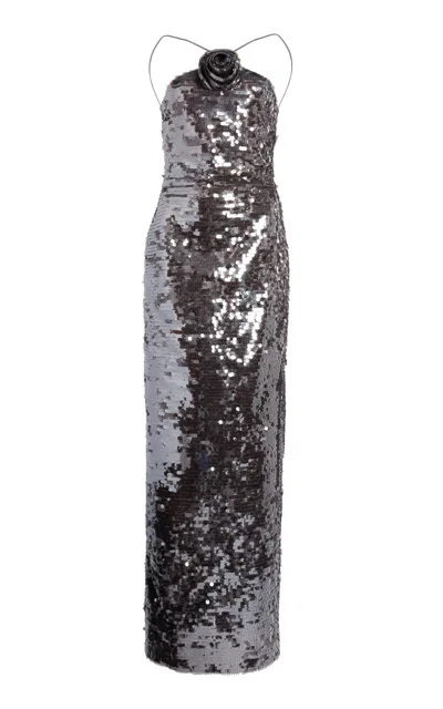 Magda Butrym Sequined Halter Gown In Silver