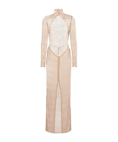 Magda Butrym Sequined Turtleneck Sheer Maxi Dress In Neutral
