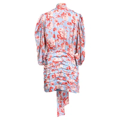 Pre-owned Magda Butrym Setubal Pleated Floral-print Mini Dress In Multicolor Silk