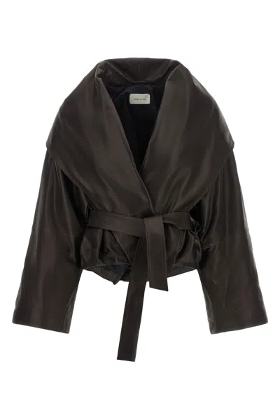 Magda Butrym Shawl Collar Leather Jacket In Brown