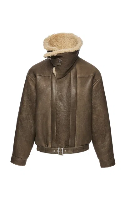Magda Butrym Shearling Aviator Jacket In Brown