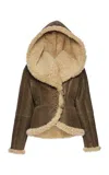 Magda Butrym Shearling Hooded Jacket In Brown