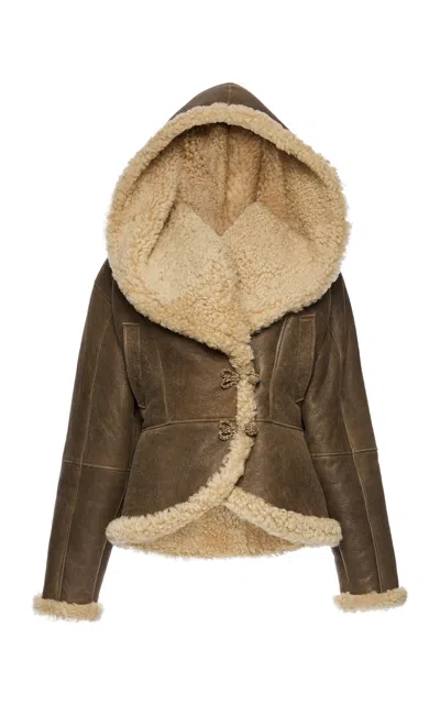Magda Butrym Shearling Hooded Jacket In Brown