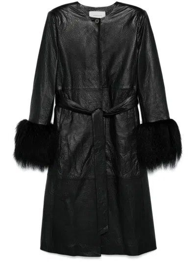 Magda Butrym Shearling-trim Coat In Black