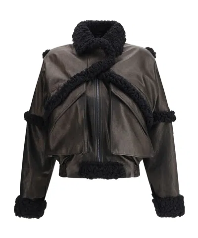 Magda Butrym Shearling-trimmed Bomber Leather Jacket In Black