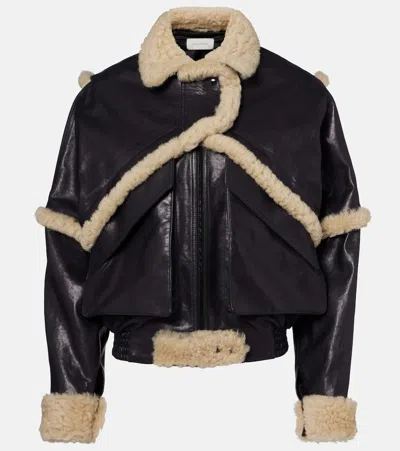 MAGDA BUTRYM SHEARLING-TRIMMED LEATHER BOMBER JACKET