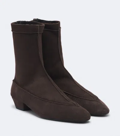 Magda Butrym Shearling-lined Suede Ankle Boots In Brown