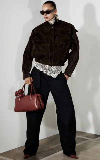 Magda Butrym Sheep Leather Cropped Jacket In Brown