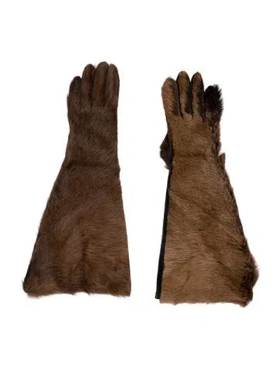 Pre-owned Magda Butrym Sheep Leather Fur Gloves In Black/brown