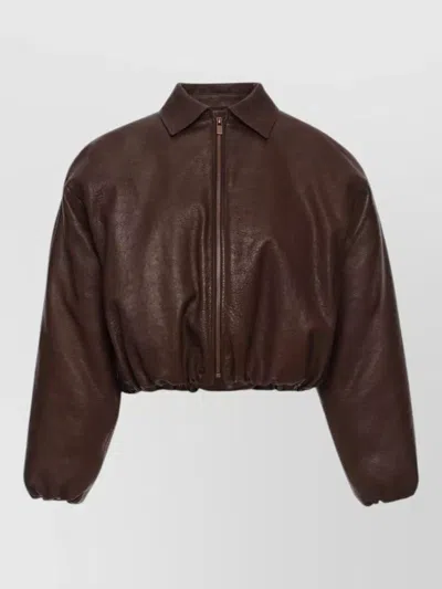 Magda Butrym Sheepskin Cropped Bomber Jacket Collared Neck In Brown