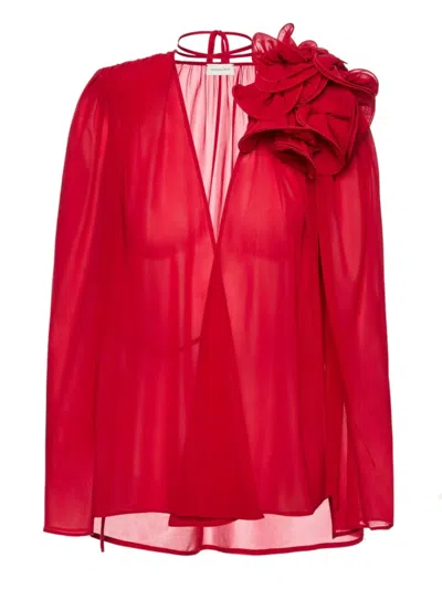 MAGDA BUTRYM SHEER BLOUSE WITH OVERSIZED FLORAL EMBELLISHMENT