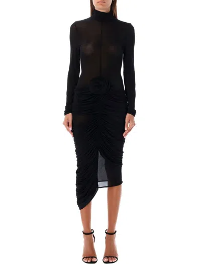 Magda Butrym Sheer High Neck Midi Dress In Black