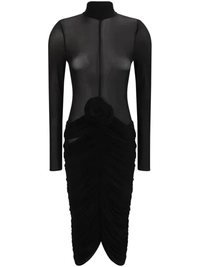 Magda Butrym Sheer High-neck Midi Dress In Black