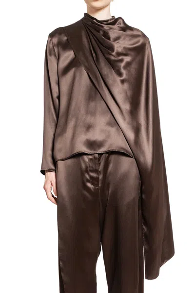 Magda Butrym Silk Draped Blouse In Brown
